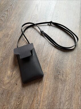 Black Leather Crossbody Phone Pouch - Minimalist Women's Crossbody
